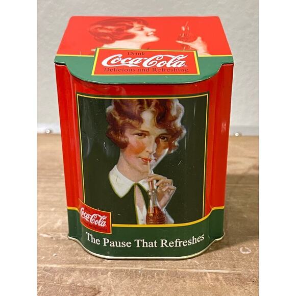 Drink Coca Cola Tin Container Vintage Woman Drinking Refresh Yourself Storage - Picture 2 of 8